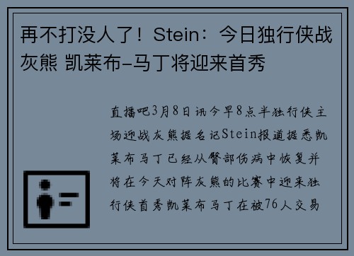 再不打没人了！Stein：今日独行侠战灰熊 凯莱布-马丁将迎来首秀