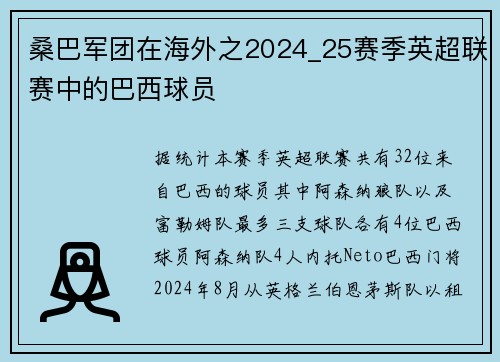 桑巴军团在海外之2024_25赛季英超联赛中的巴西球员